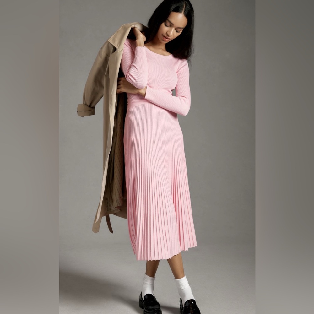Anthropologie - Long-sleeve ribbed sweater midi dress